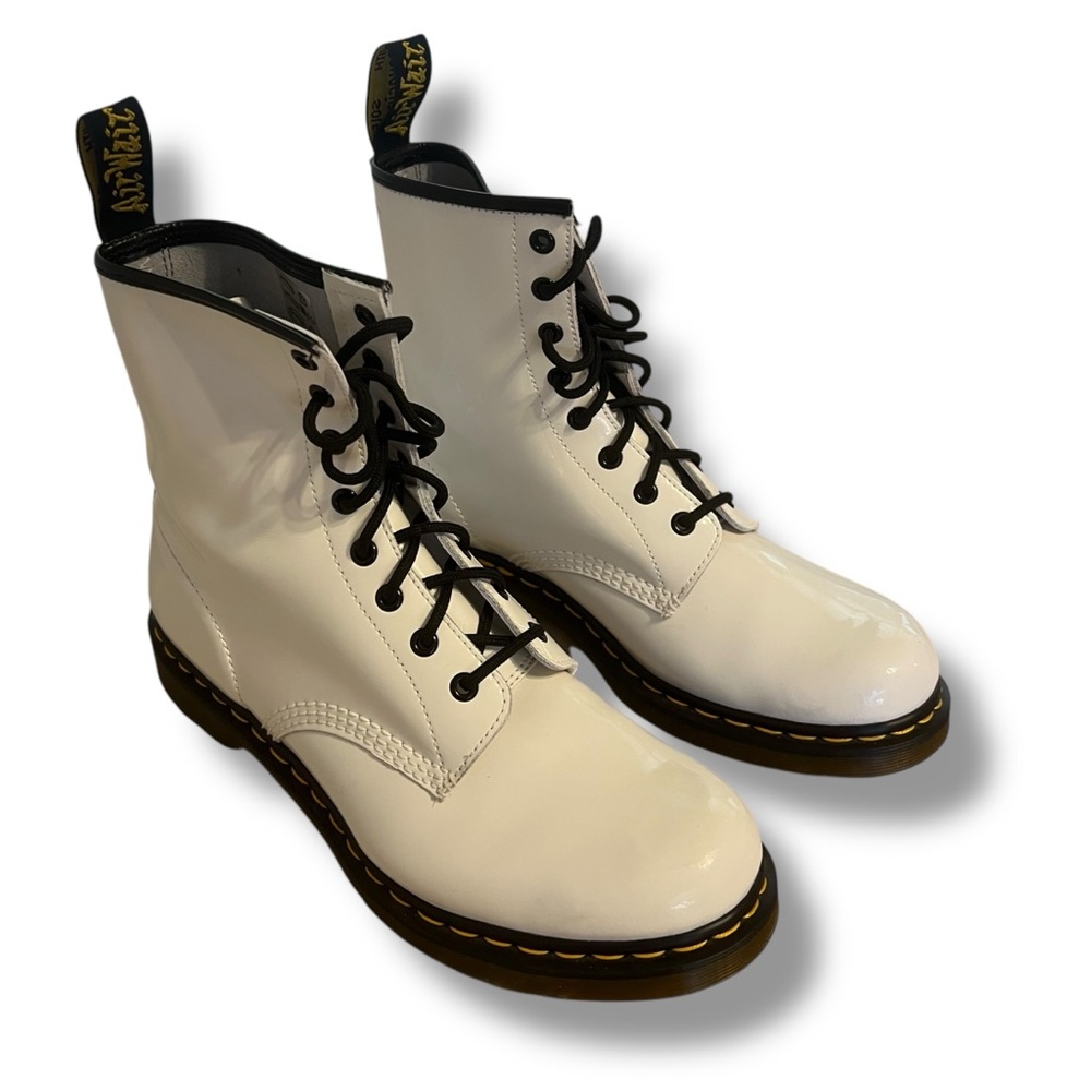 Dr. Martens 1460 White Patent Leather Lace Up Combat Boots